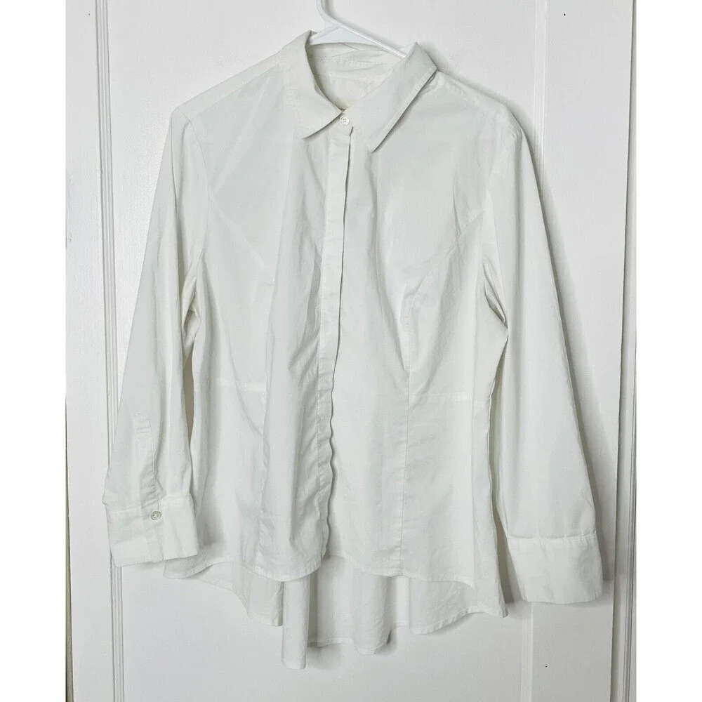 Chicos Button Up Shirt Womens Sz 3 Cut-Out White Minimalist Business Casual